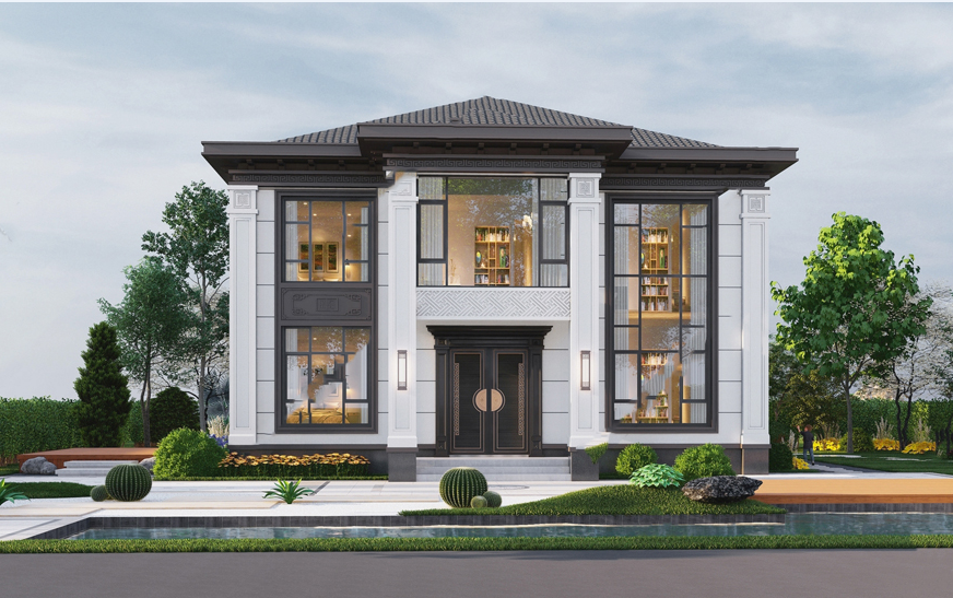 融合現(xiàn)代和傳統(tǒng)元素現(xiàn)代風(fēng)別墅圖紙三層平頂自建房屋設(shè)計(jì)圖占地140平米A042...