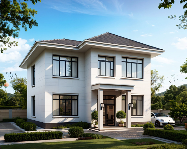 現(xiàn)代簡(jiǎn)約風(fēng)格房屋設(shè)計(jì)圖，面寬10*13米房屋效果圖A022