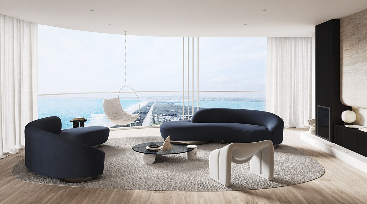 帶有弧形裝飾和內(nèi)斂調(diào)色板的豪華公寓