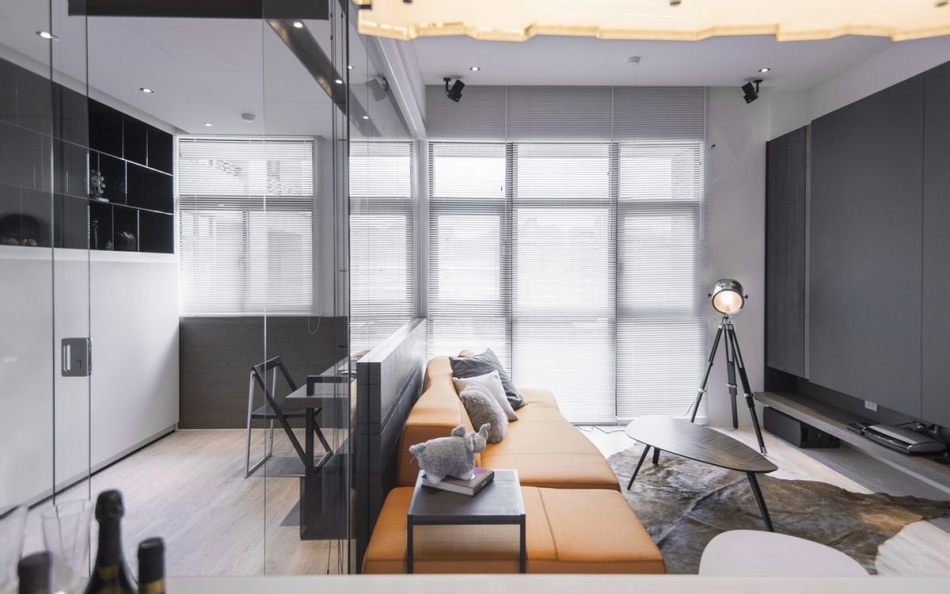 現(xiàn)代風(fēng)格吧檯望向客廳設(shè)計效果圖